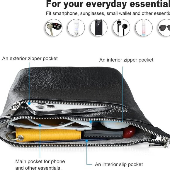 Genuine Leather Wristlet Clutch Wallet Purses Small Crossbody Bags for Women wit - Picture 3 of 7